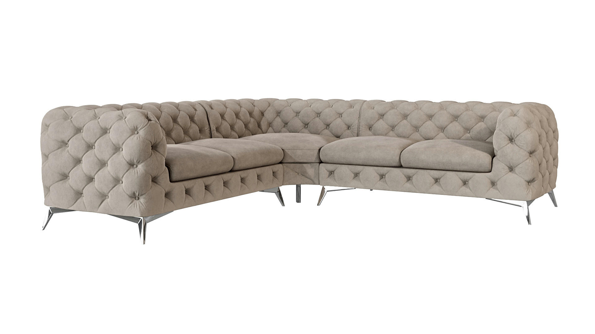 ECKSOFA Chesterfield Laura Dunkle Creme Samt - Silberfarben/Creme, Holz/Textil (264/264cm) - S-Style Möbel