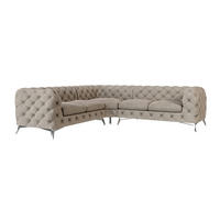 ECKSOFA Chesterfield Laura Dunkle Creme Samt - Silberfarben/Creme, Holz/Textil (264/264cm) - S-Style Möbel