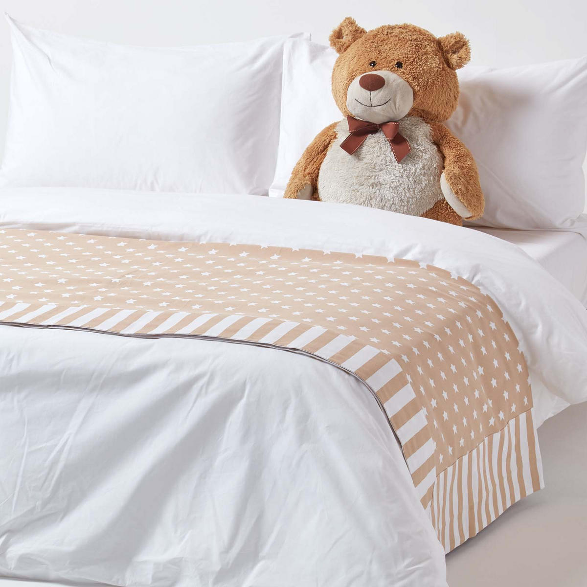 ÜBERWURF 150/200 cm, Sterne-Muster, 100% Baumwolle - Beige, Textil (150/200cm) - Homescapes