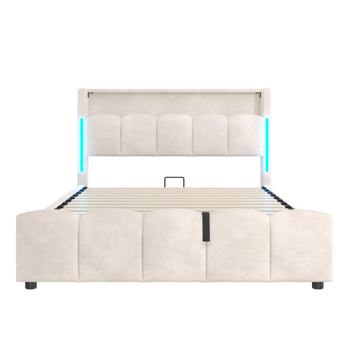 POLSTERBETT mit Stauraum 140x200 cm Samt Beige mit LED - Beige, Metall (140/200cm) - Meubliv