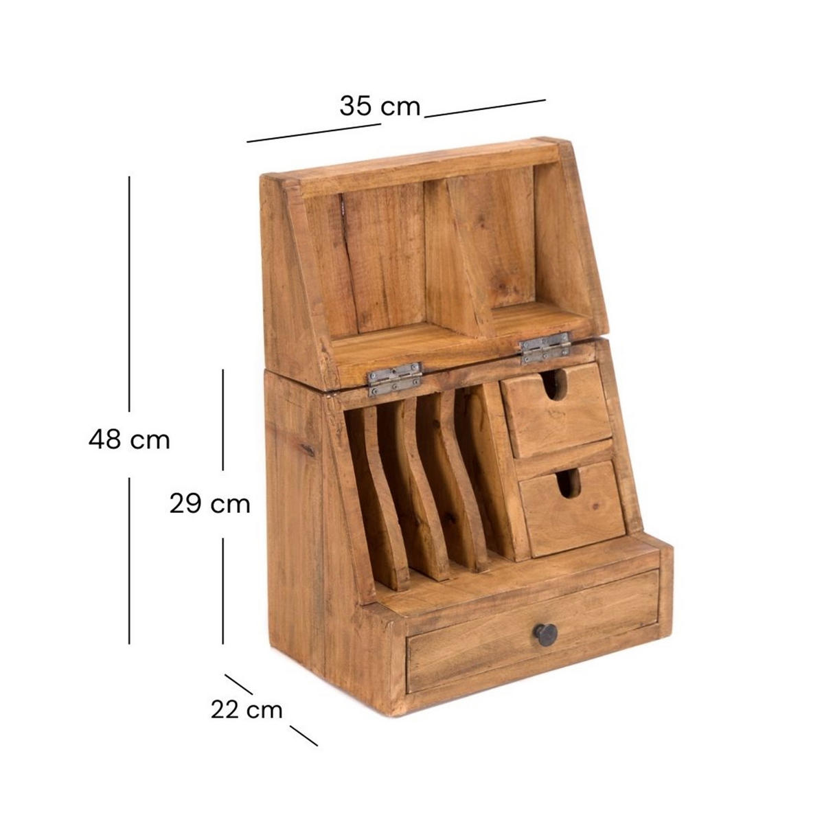 ORGANIZER Case Mahagoni Massivholz, klappbarer Deckel naturfarben - Naturfarben, Holz (22/35/48cm) - CREEDWOOD