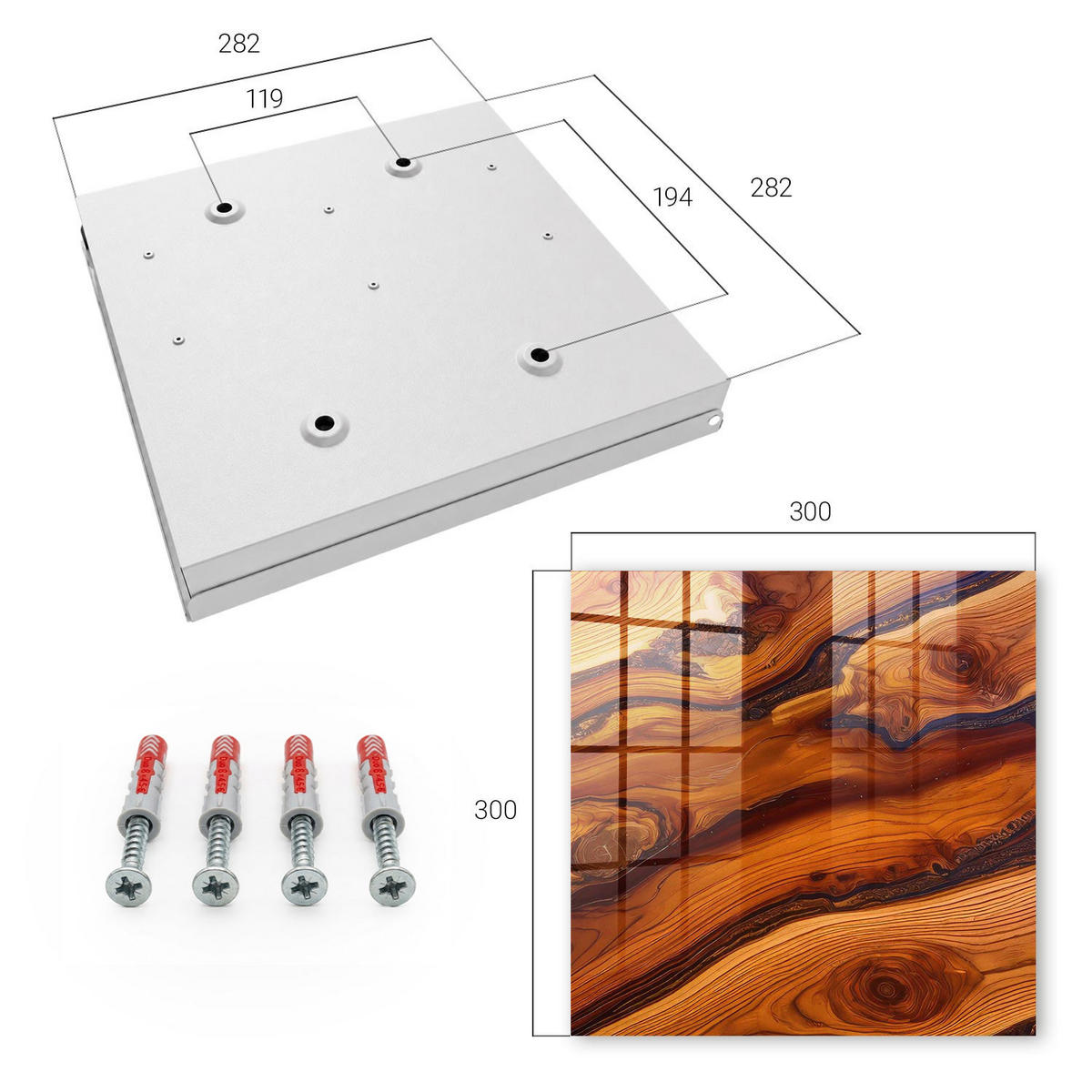 SCHLÜSSELBOX Weiß 30x30 cm – Türöffnung nach rechts - Holzessenz - Braun, Metall (30/30/5cm) - TULUP