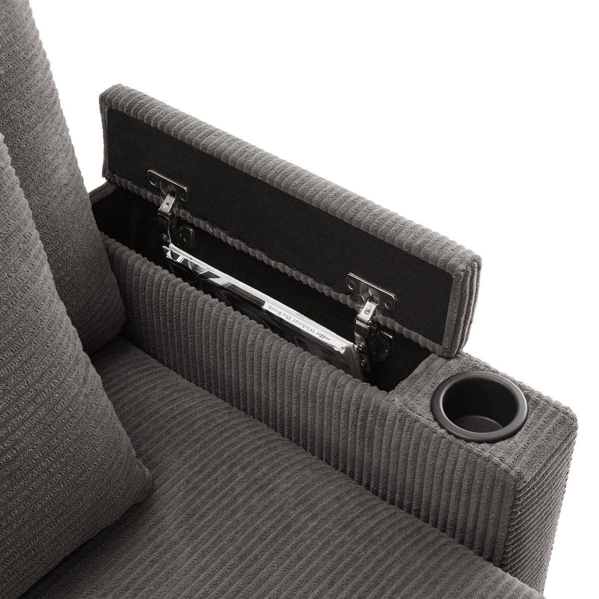 4-SITZER ECKSOFA Cord Dunkelgrau mit Hocker, USB und mit Kissen - Dunkelgrau, Holzwerkstoff/Kunststoff (213.5/139cm) - WISHDOR