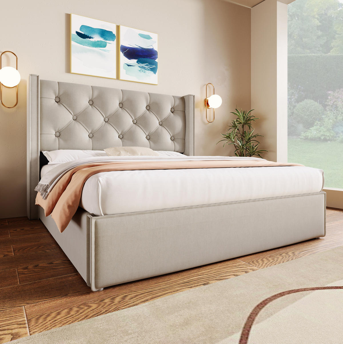 BETT mit Bettkasten 140x200 cm Baumwolle Light Grey - Hellgrau, Metall (140/200cm) - Meubliv