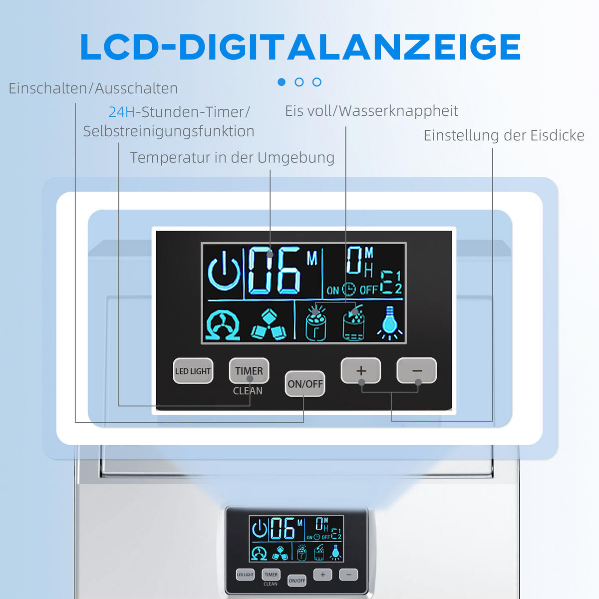 EISWÜRFELMASCHINE aus Stahl ABS Silber Schwarz - Multicolor, Metall (33.9/60.2/34.5cm) - HOMCOM