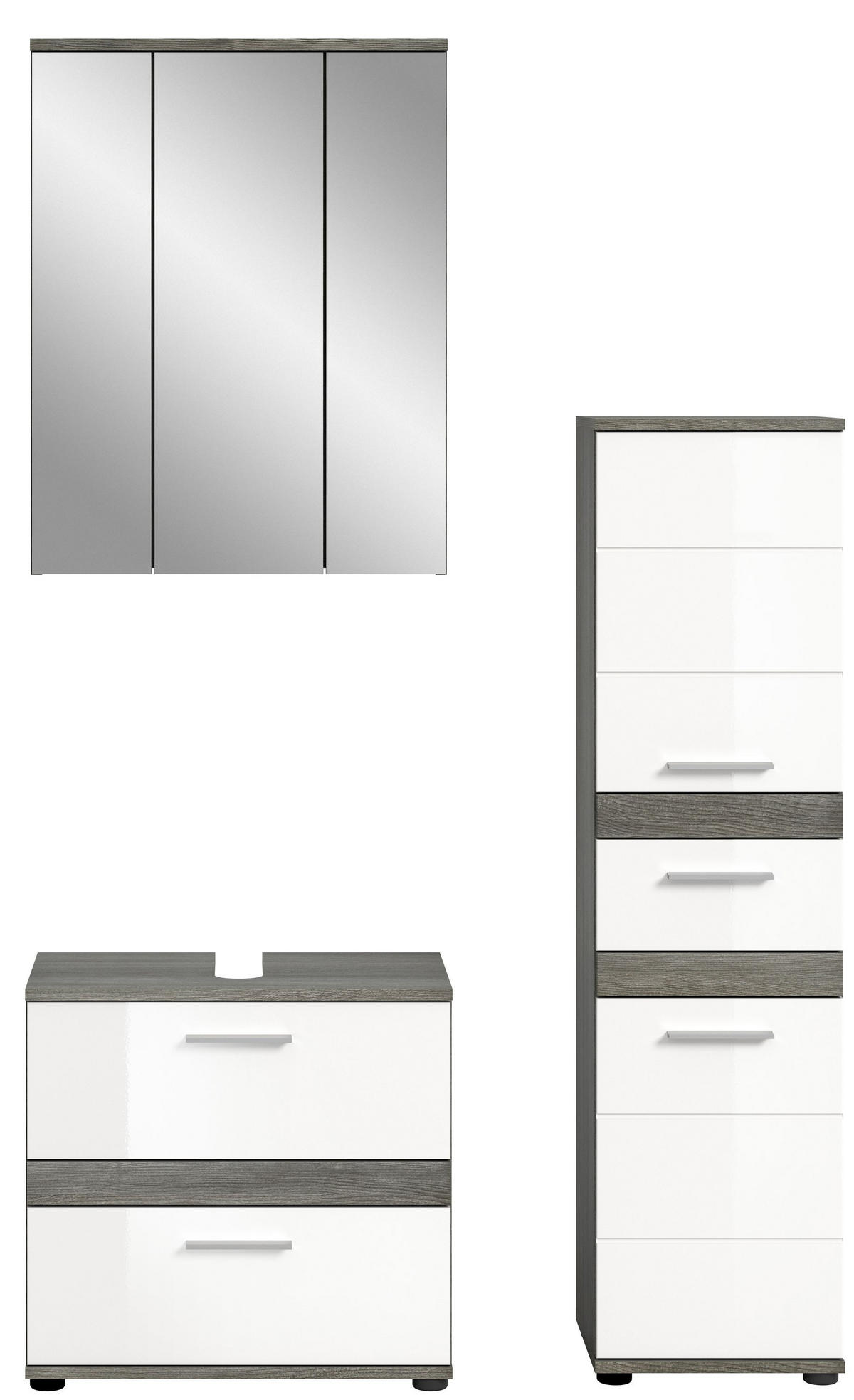 BADKOMBINATION 3tlg. Blake Bad in Rauchsilber Nachbildung und weiß hochglanz B/H/T: 110x191x34 cm - Anthrazit, Holz (110/191/34cm)