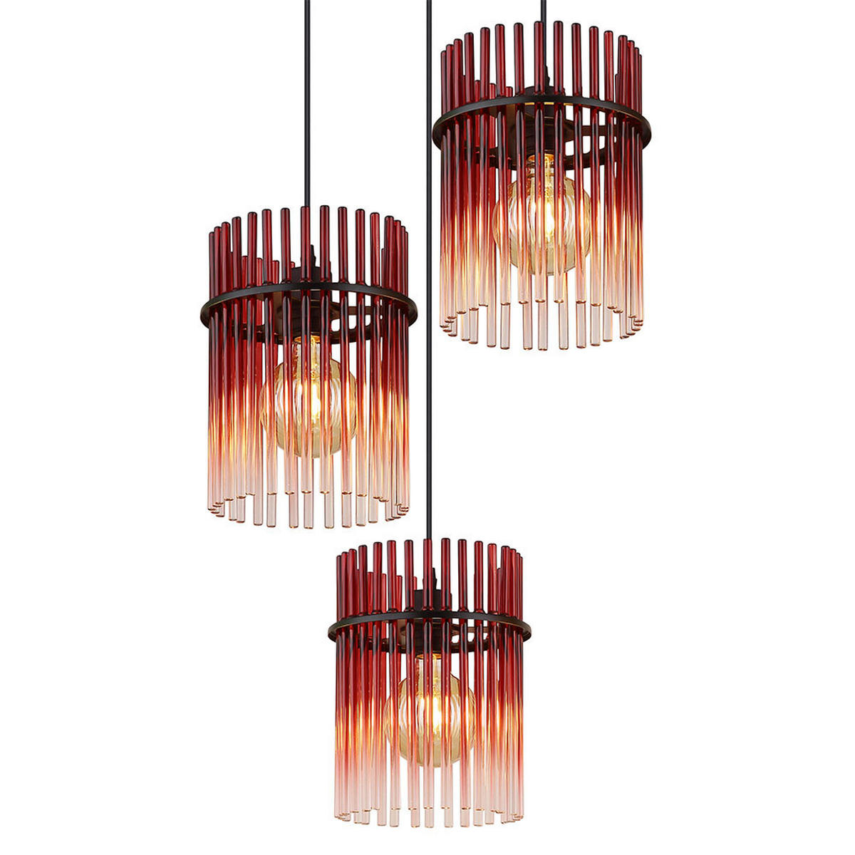 3-FLAMMIGE HÄNGELEUCHTE Metall Rot LED - Schwarz, Glas (47/47/140cm) - Globo Lighting