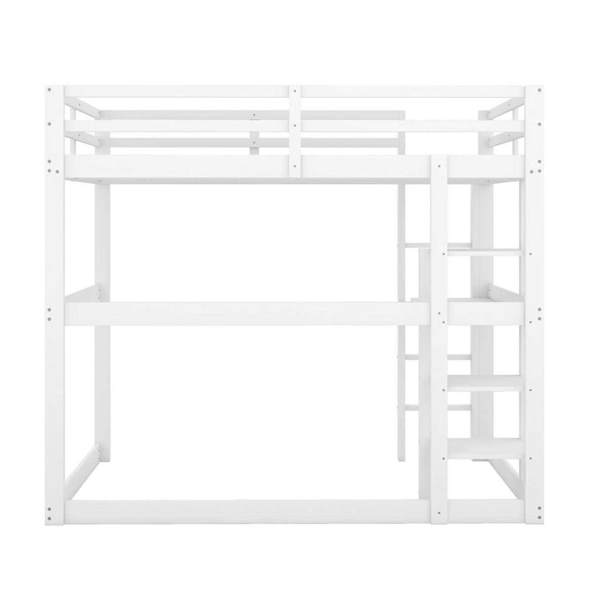 HOCHBETT 140/200 cm mit Schreibtisch und 4 Ablagefächern aus Kiefer , Antikweiß - Weiß, Holzwerkstoff (140/200cm) - Redom