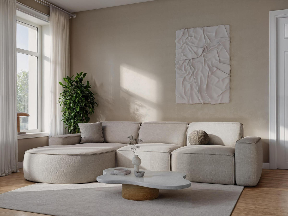 ECKSOFA Links Strukturstoff Blau - Blau/Schwarz, Holzwerkstoff/Kunststoff (224/166cm) - LaMiaSofa