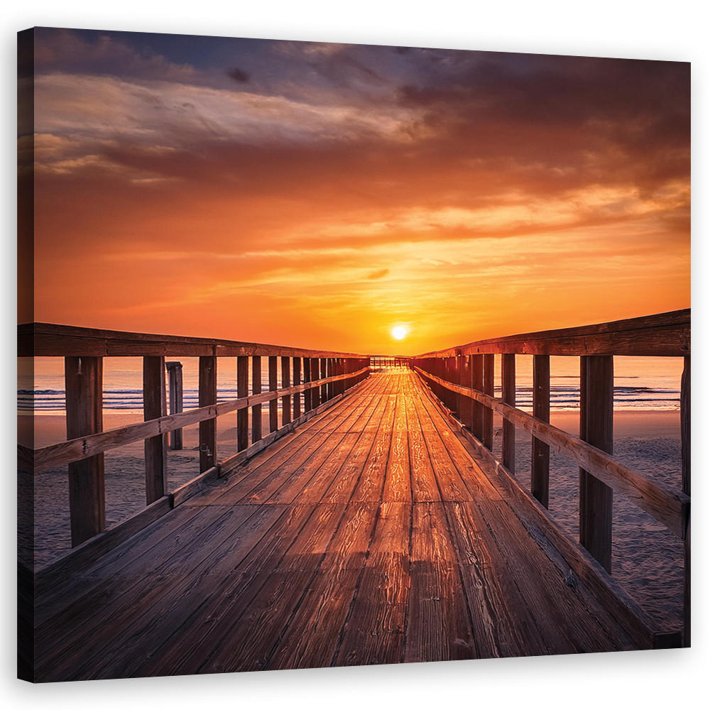 WANDBILD plattform am meer - Orange, Textil (50/50cm) - Feeby