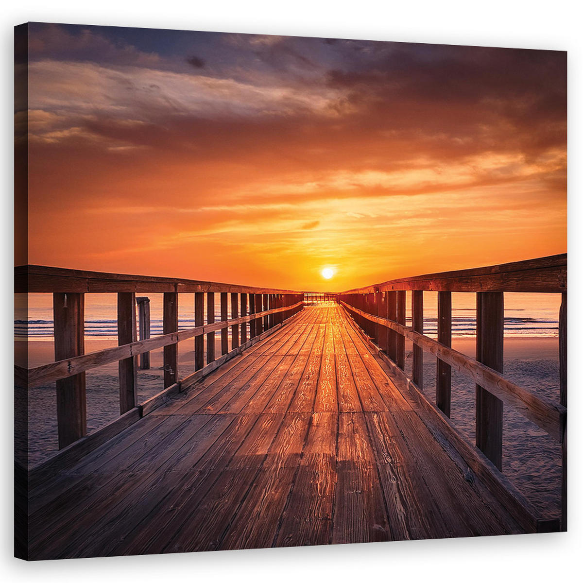 WANDBILD plattform am meer - Orange, Textil (50/50cm) - Feeby