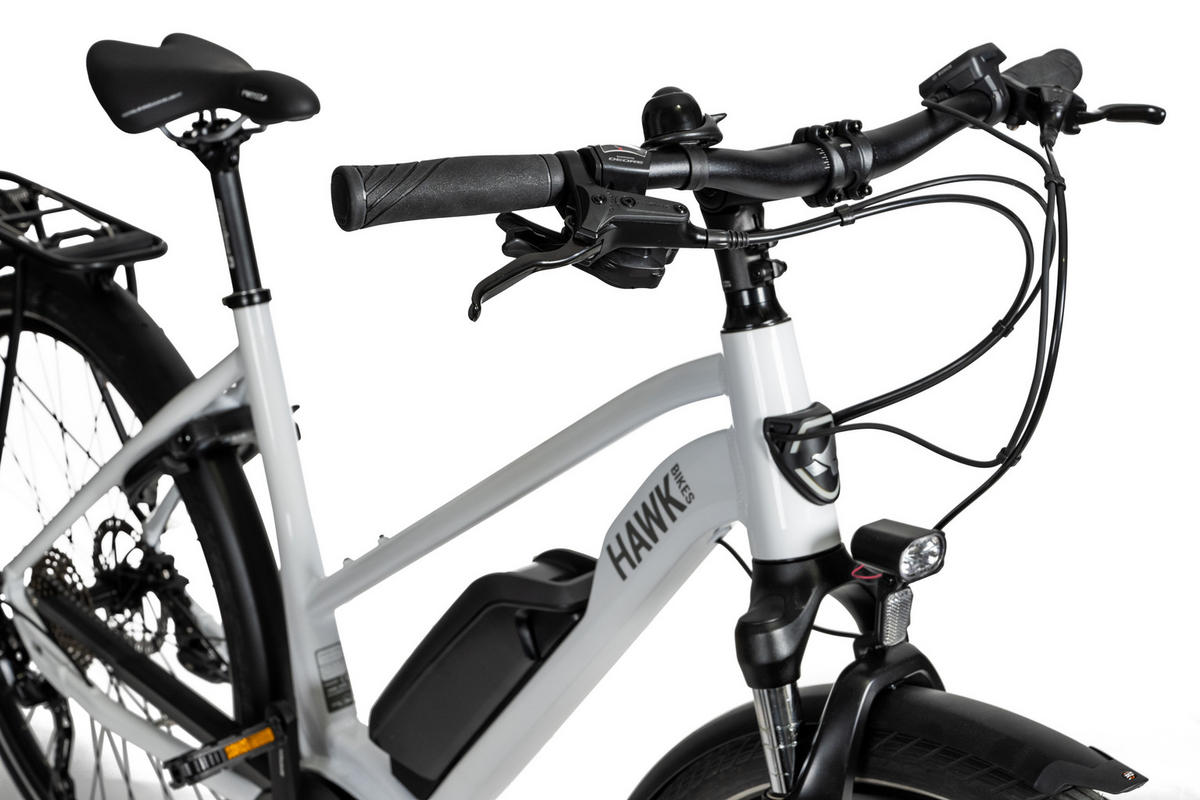 E-TREKKING 500 Lady E-Bike White 10 Gang 28 Zoll Gr: 48cm & 53cm - Weiß, Metall (48cm) - Hawk Bikes