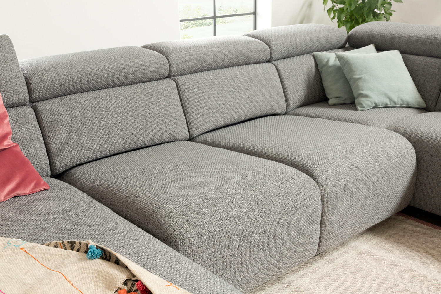 WOHNLANDSCHAFT RISO Grau Webstoff - Schwarz/Grau, Textil (331/81/240cm) - KAWOLA