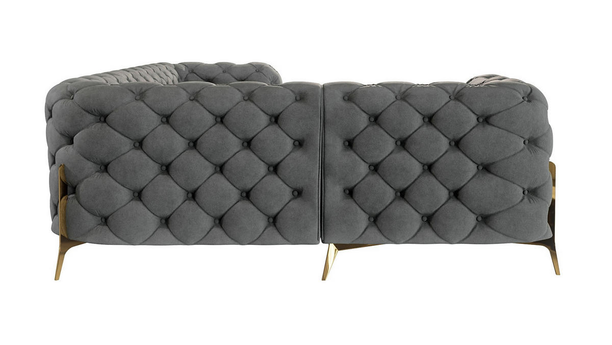 ECKSOFA Chesterfield Lexi Grau Samt, Ottomane links - Goldfarben/Grau, Holz/Textil (264/204cm) - S-Style Möbel