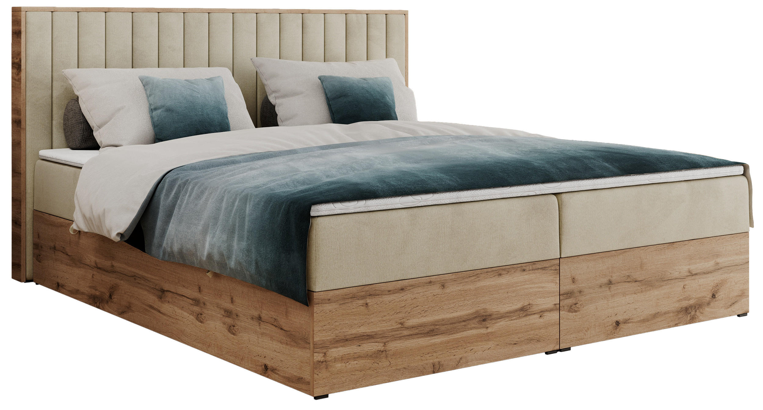 BOXBETT ALBERO 4 - 200/200 Beige Velvet - H3 - Beige, Holz/Textil (200/200cm) - MKS