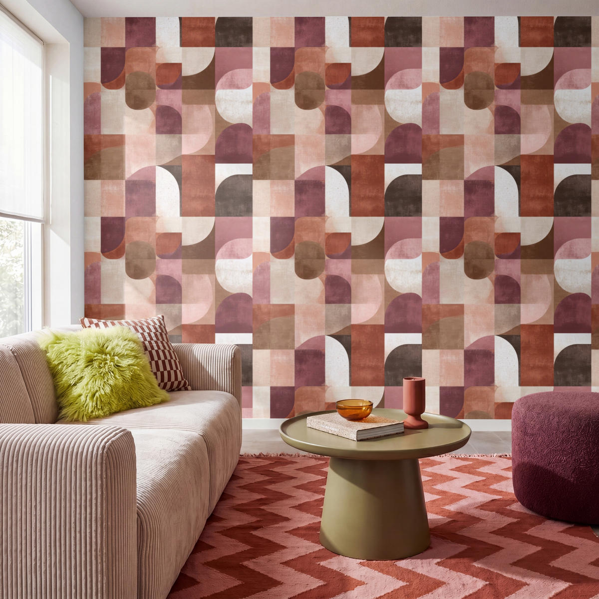 TAPETE - Geometrie - Modern - Retro - 280x220 cm - Multicolor, Papier (280/220cm) - OnlyWow