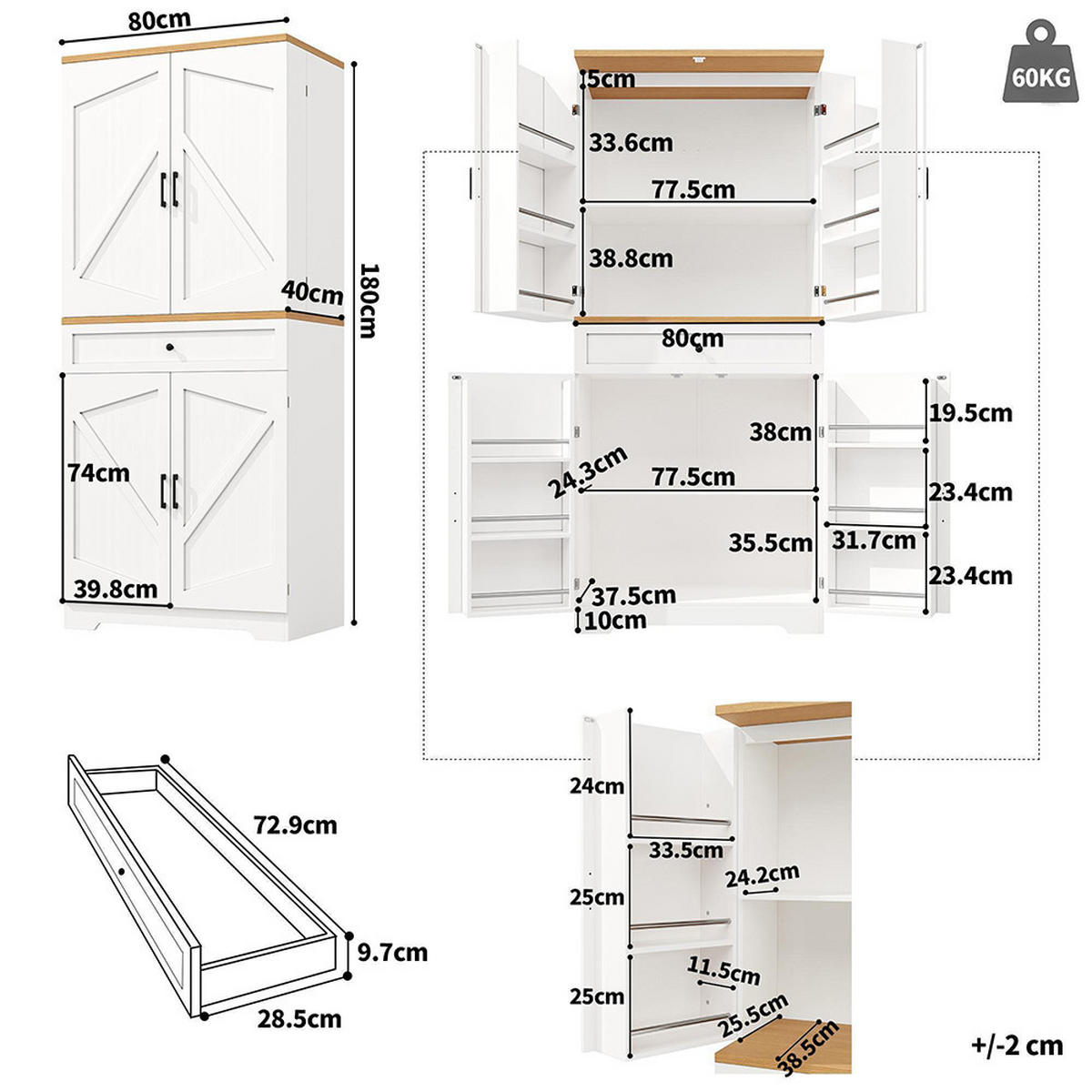 HIGHBOARD 12 Fach Weiß 80/40/180 cm - Weiß, Holz (80/180/40cm) - Zephmum