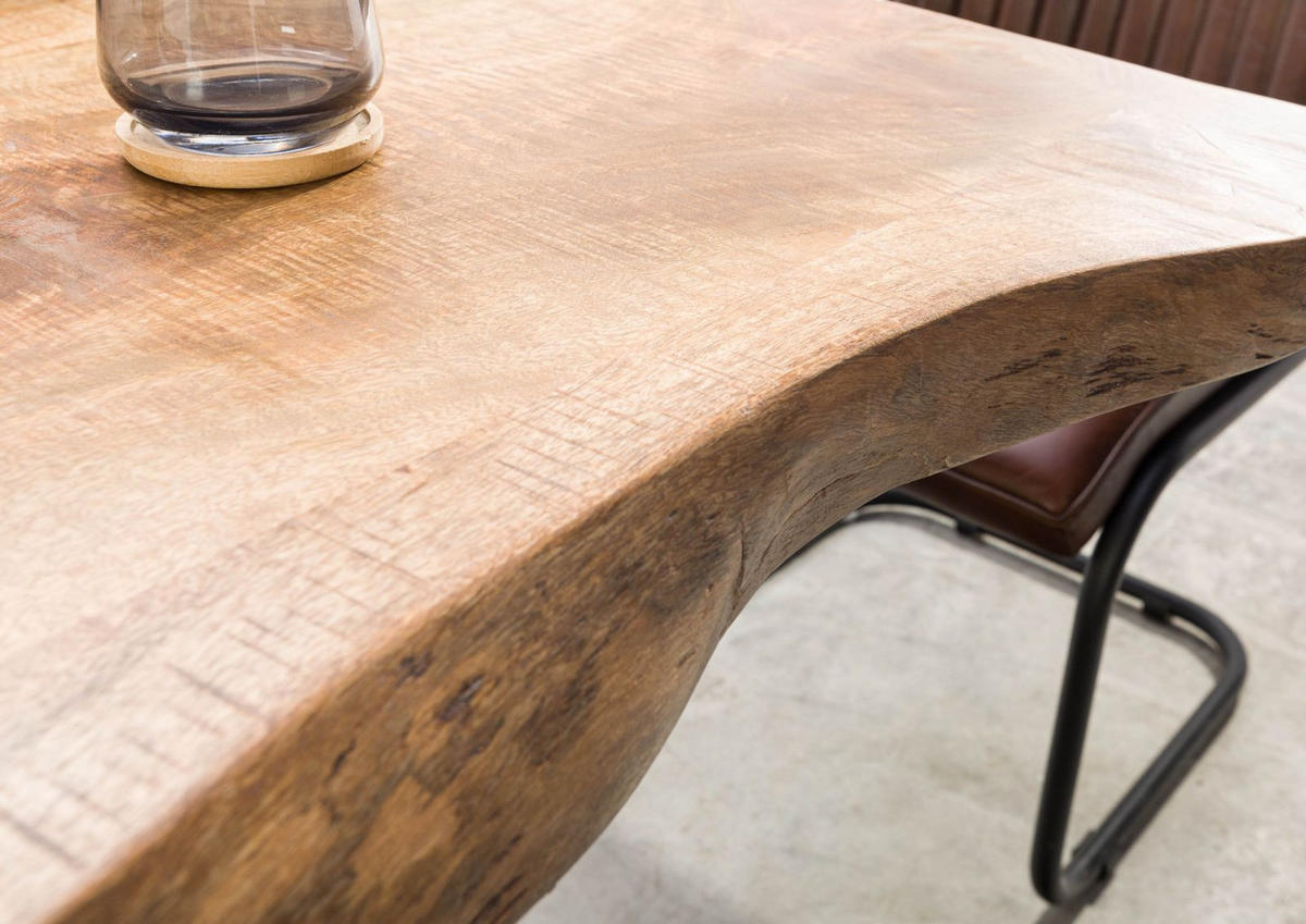 BAUMTISCH Mango 140x90x77 natur lackiert / X-Beine silber matt FREEFORM 5 - Naturfarben, Holz (140/90/77cm) - Massivmoebel24