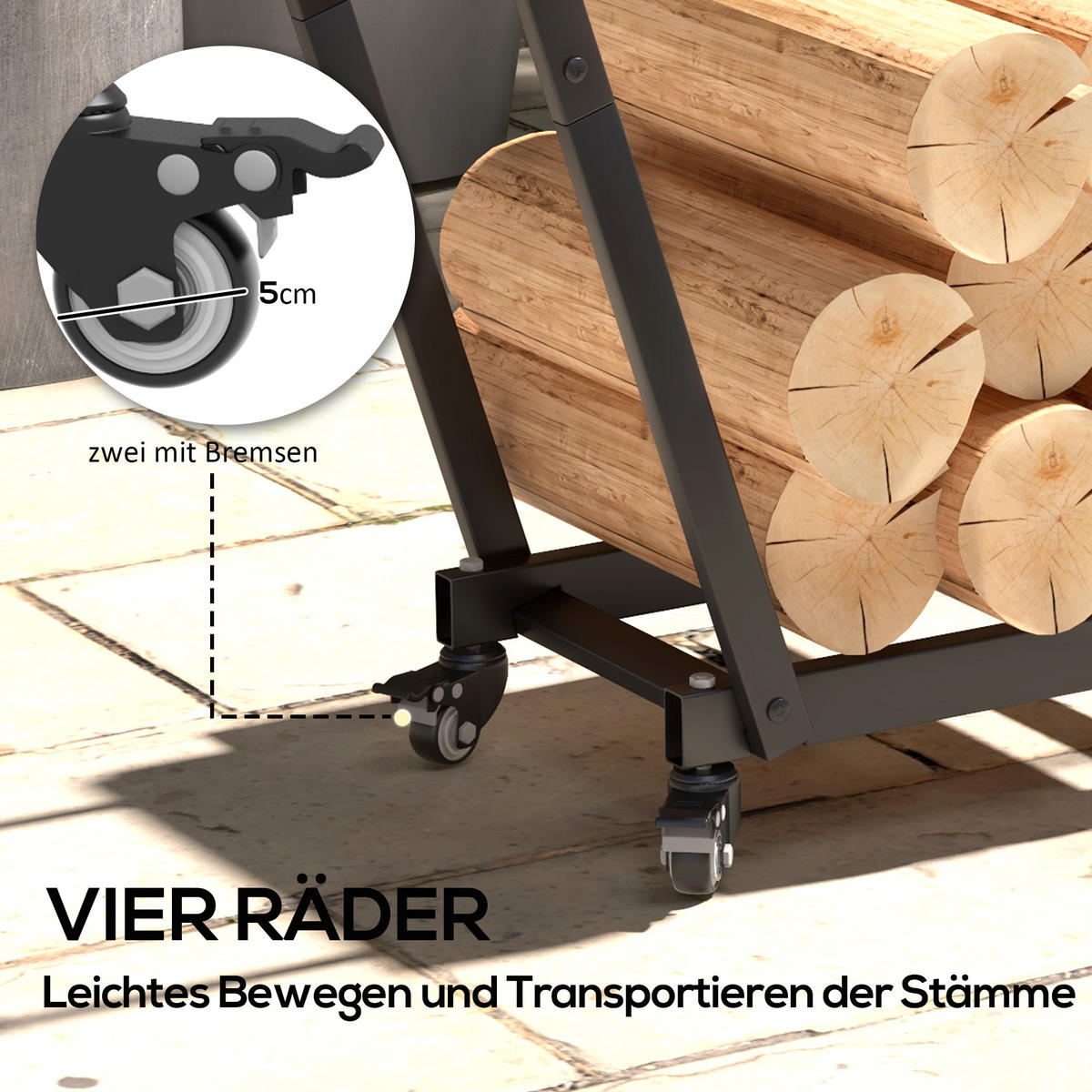 KAMINHOLZREGAL bis 50 kg - Schwarz, Metall (30/81/79cm) - Outsunny
