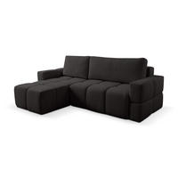 ECKSOFA LUSSO mit Schlaffunktion und Bettkasten, Farbe: Schwarz, Bouclé-Stoff, Ottomane Universal - Schwarz, Textil (255/165cm)