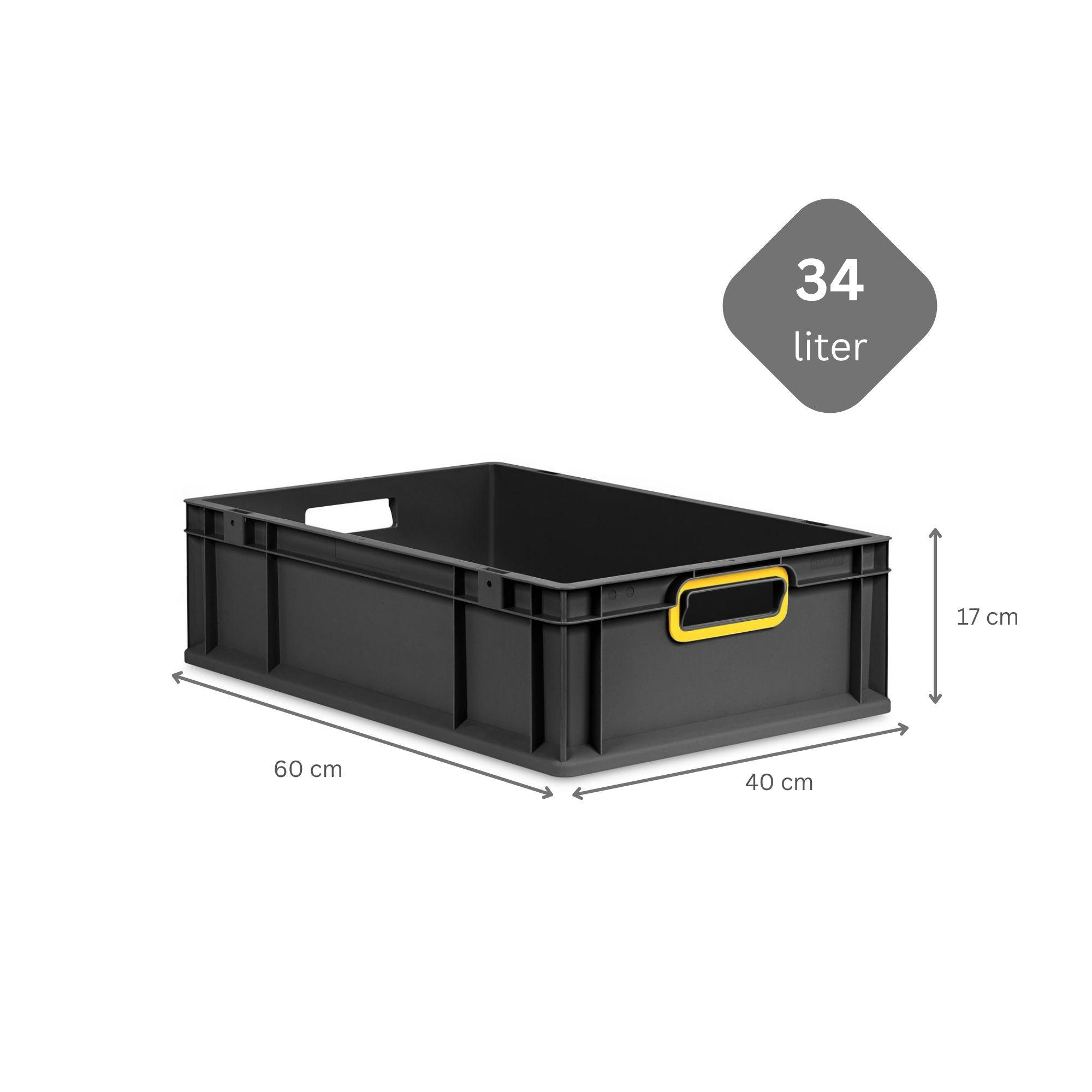 EUROBOX NextGen Color 17x40x60 cm 34 Liter Griffe gelb offen, Schwarz - Gelb/Schwarz, Kunststoff (40/17/60cm) - PROREGAL