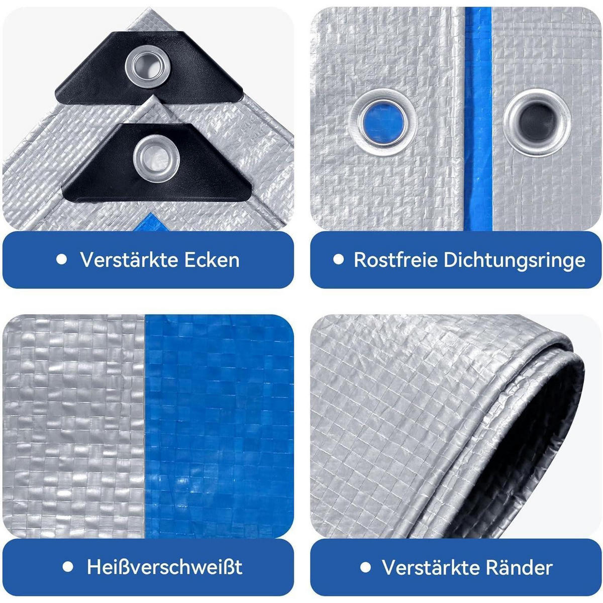 PLANE 3 x 5 m Silber/Blau 75g/m² Wasserdicht UV-beständig - Multicolor, Kunststoff (30/25/4cm)