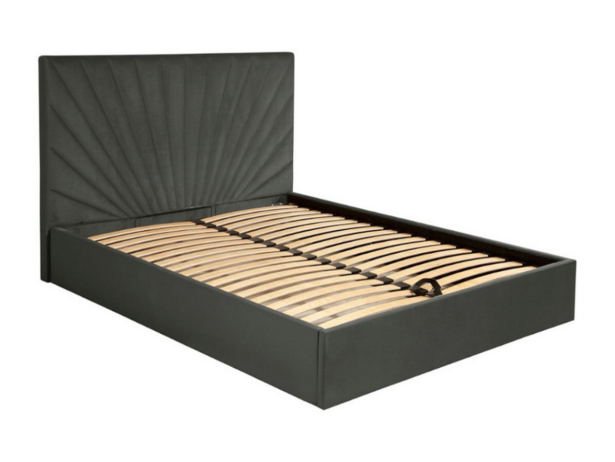 BETT mit Bettkasten - 2 Personen - Samt, Stoff - Anthrazitgrau - - Anthrazit, Textil (180/200cm) - Vente-Unique