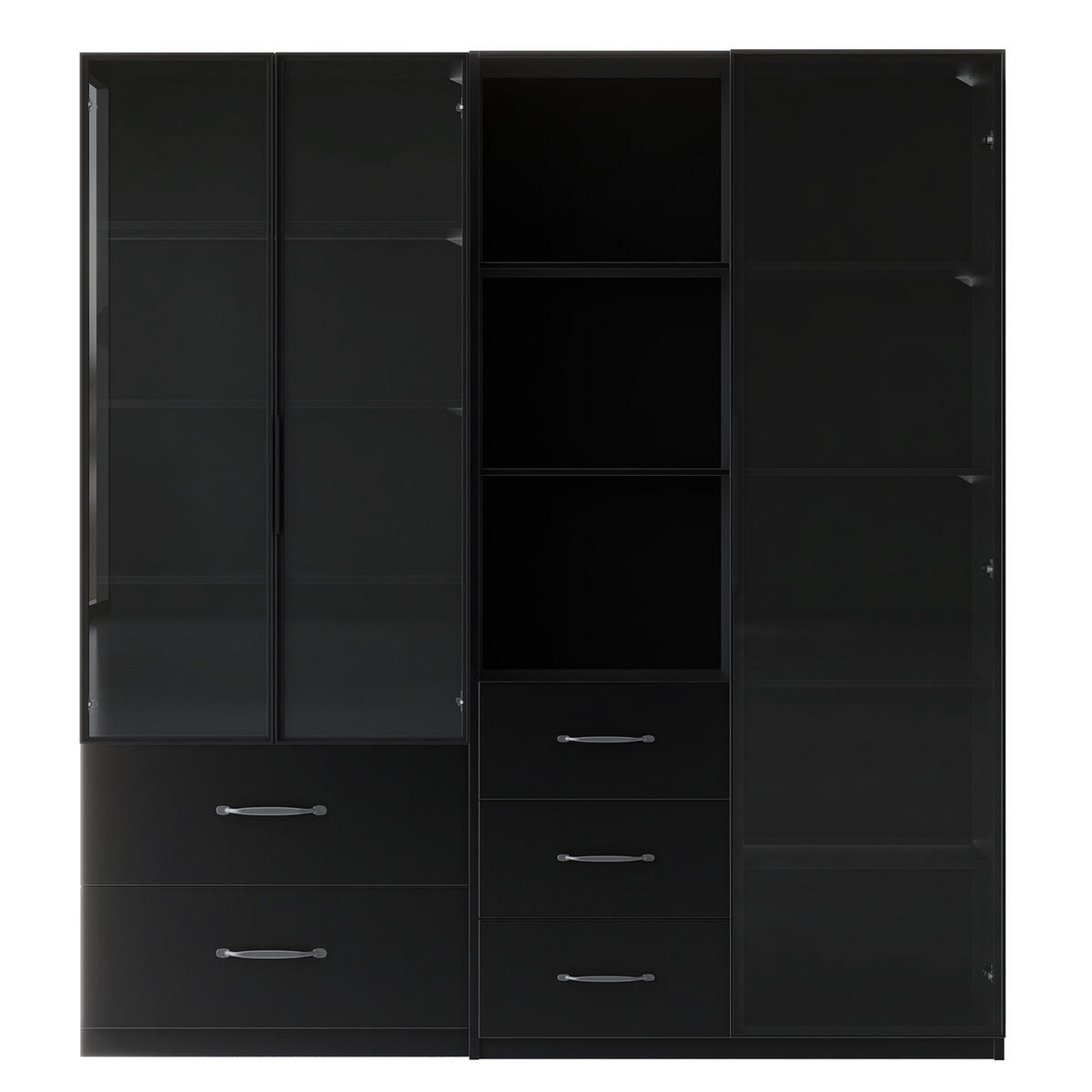 VITRINE 140cm Glas LED Bücherregal multifunktional modern - Schwarz, Holzwerkstoff (140/160/40cm) - FLIEKS
