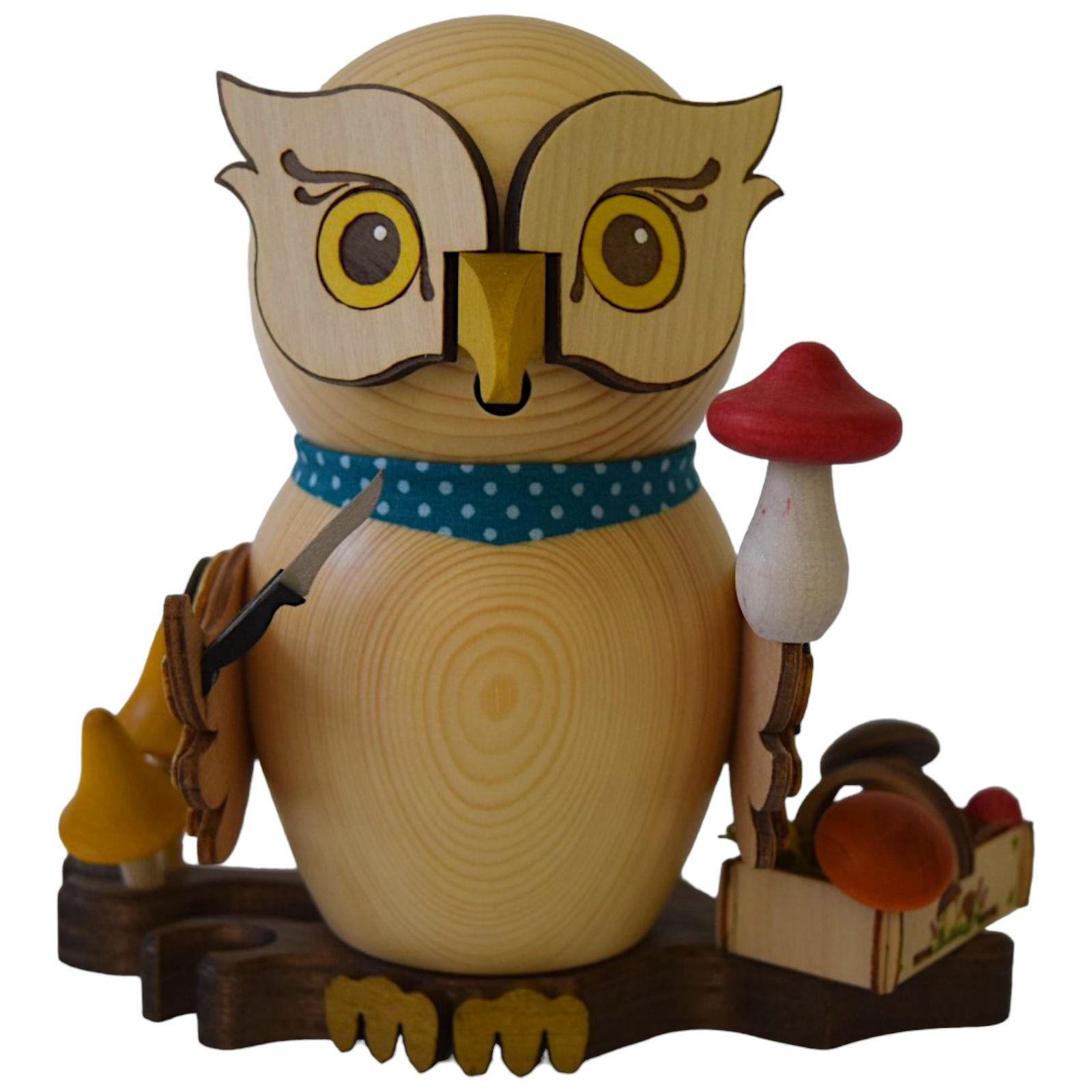 RAUCHFIGUR Eule Pilzsammler 15 cm - Multicolor, Holz (10/15/10cm)