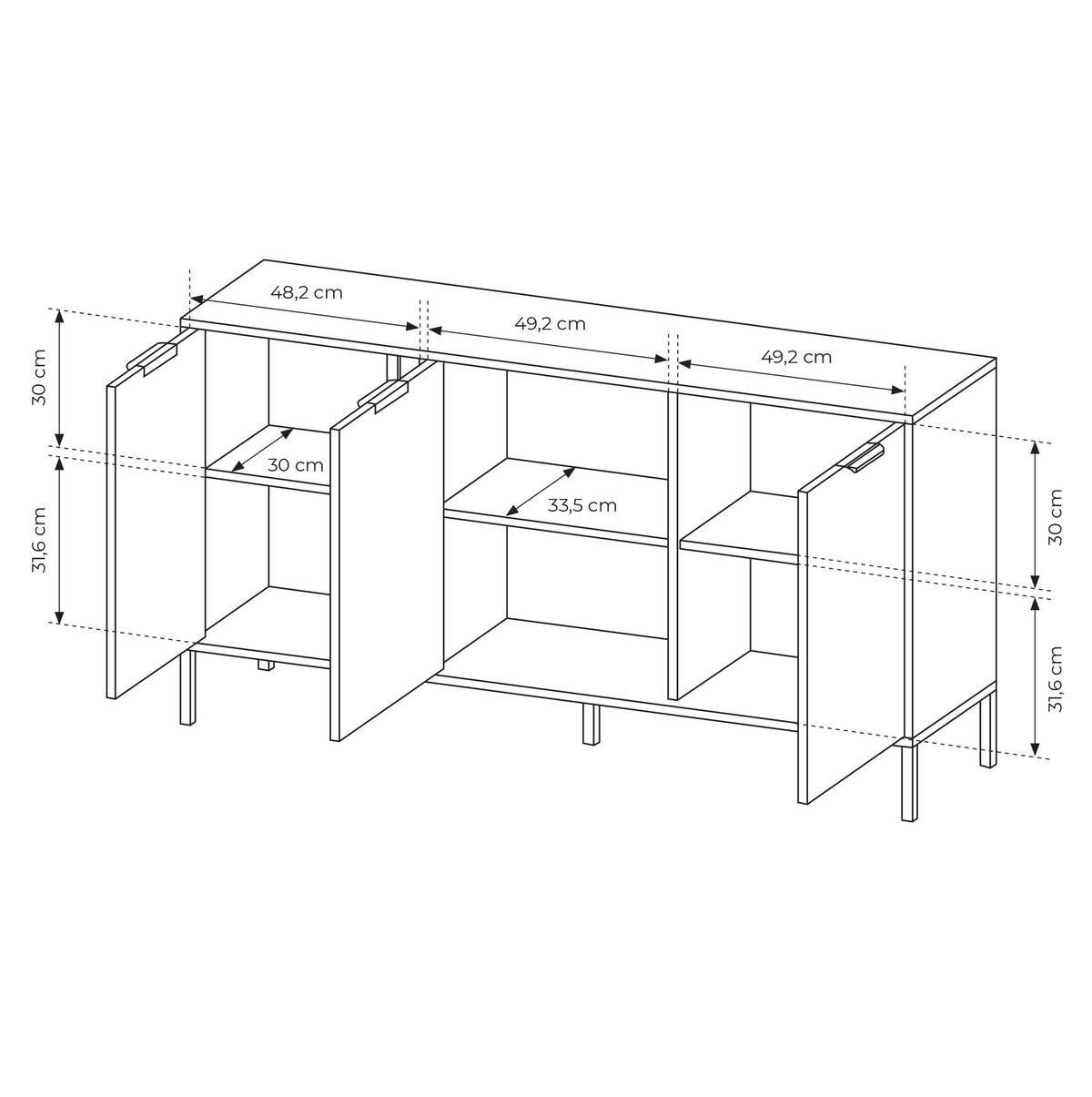 SIDEBOARD Catanian 3T Grau 153,1/81,4/39,5 cm – mit goldenen Griffen und schwarzen Beinen - Schwarz/Grau, Holzwerkstoff/Metall (153.1/81.4/39.5cm) - AX Living