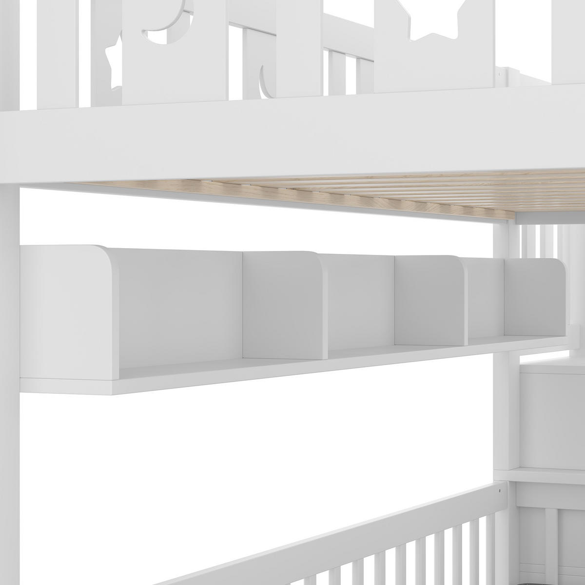 HOCHBETT aus Kiefernholz 90x200 cm in Weiß mit Schreibtisch & Stauraumleiter - Weiß, Holz (90/200cm) - Modfu