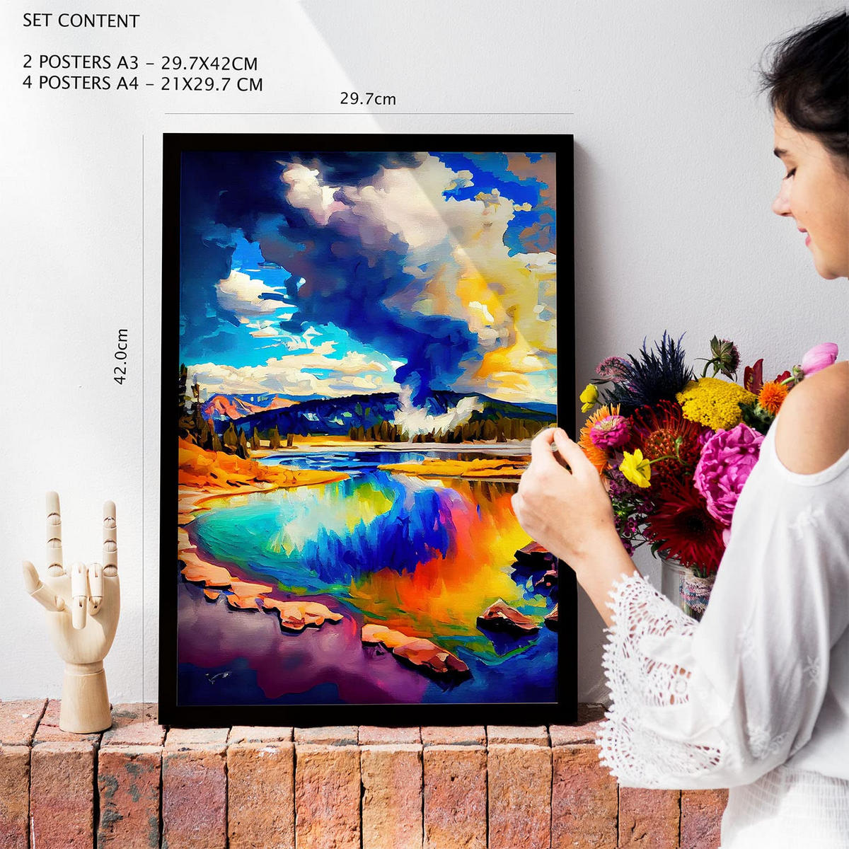 POSTER Set Mit 6 Wolken Im Ölgemälde Stil A3 & A4 Schwarzer Rahmen - Schwarz, Papier (29/3cm) - Nacnic