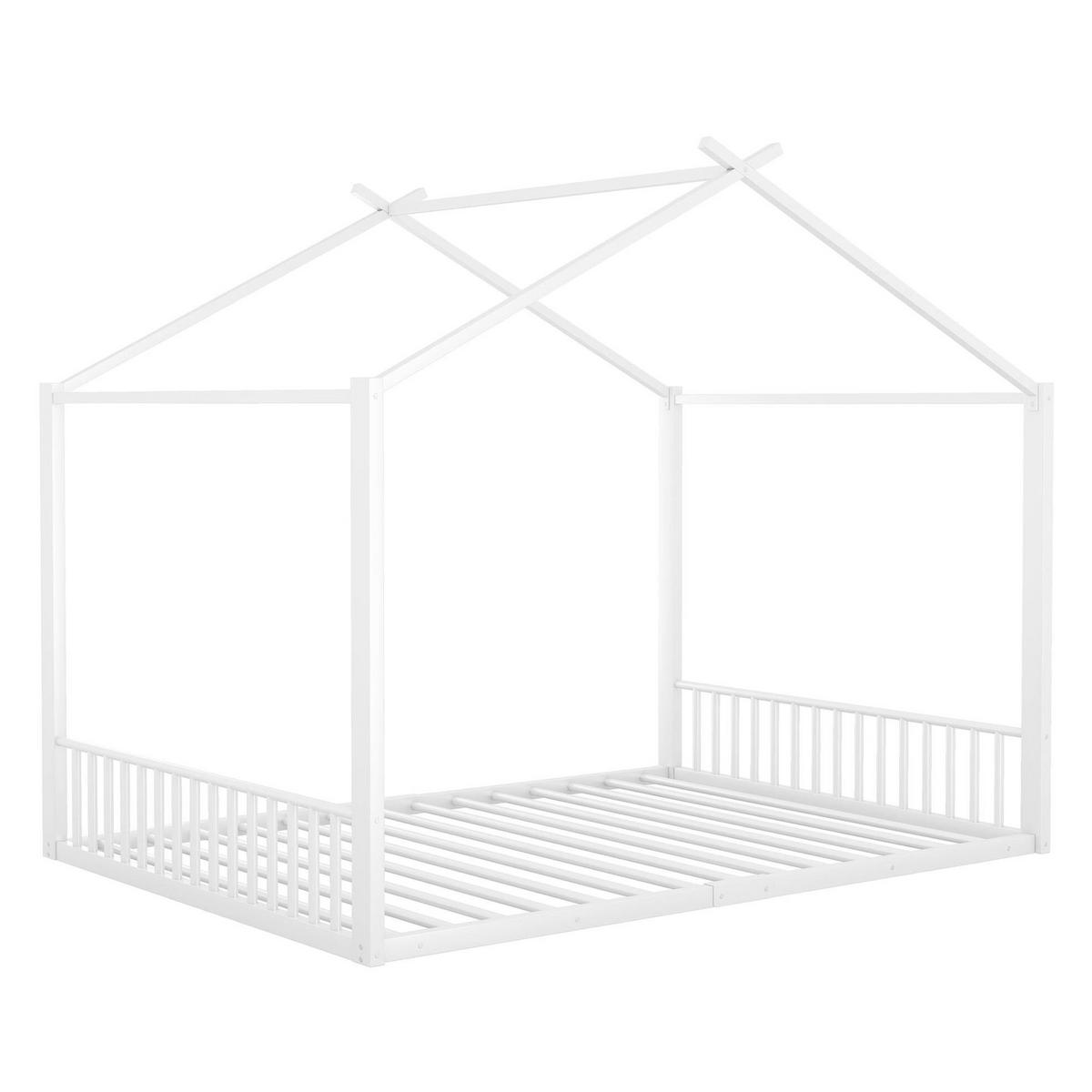 HAUSBETT aus Metall 140x200 cm Weiß in Hausform, stabile Konstruktion und pflegeleicht - Weiß, Metall (140/200cm) - Modfu