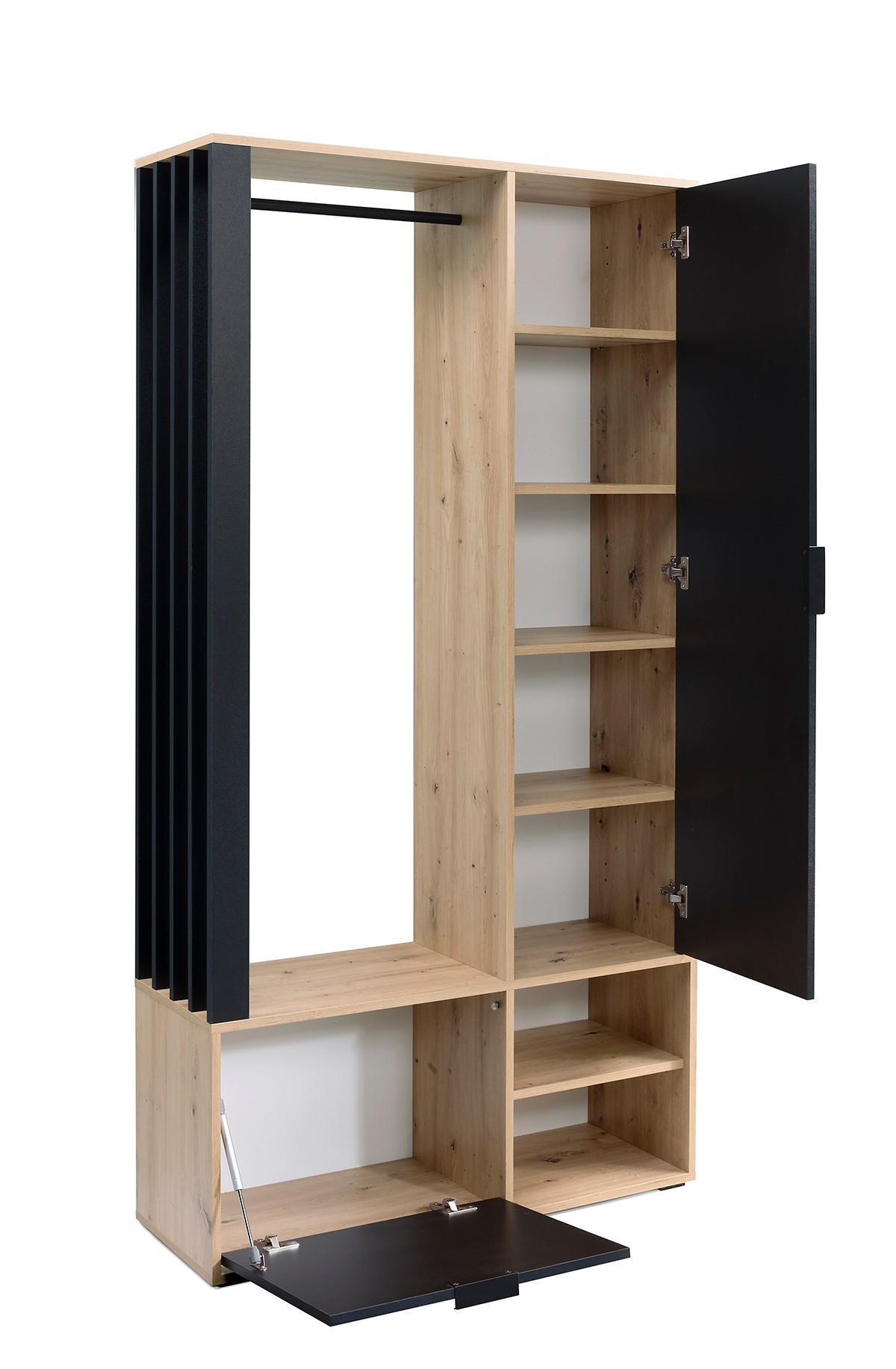GARDEROBENSCHRANK Milanoir Eiche Artisan Schwarz 100/189,4/33 cm - Modern mit Spiegel - Hellbraun/Schwarz, Holzwerkstoff/Kunststoff (100/189.4/33cm) - AX Living