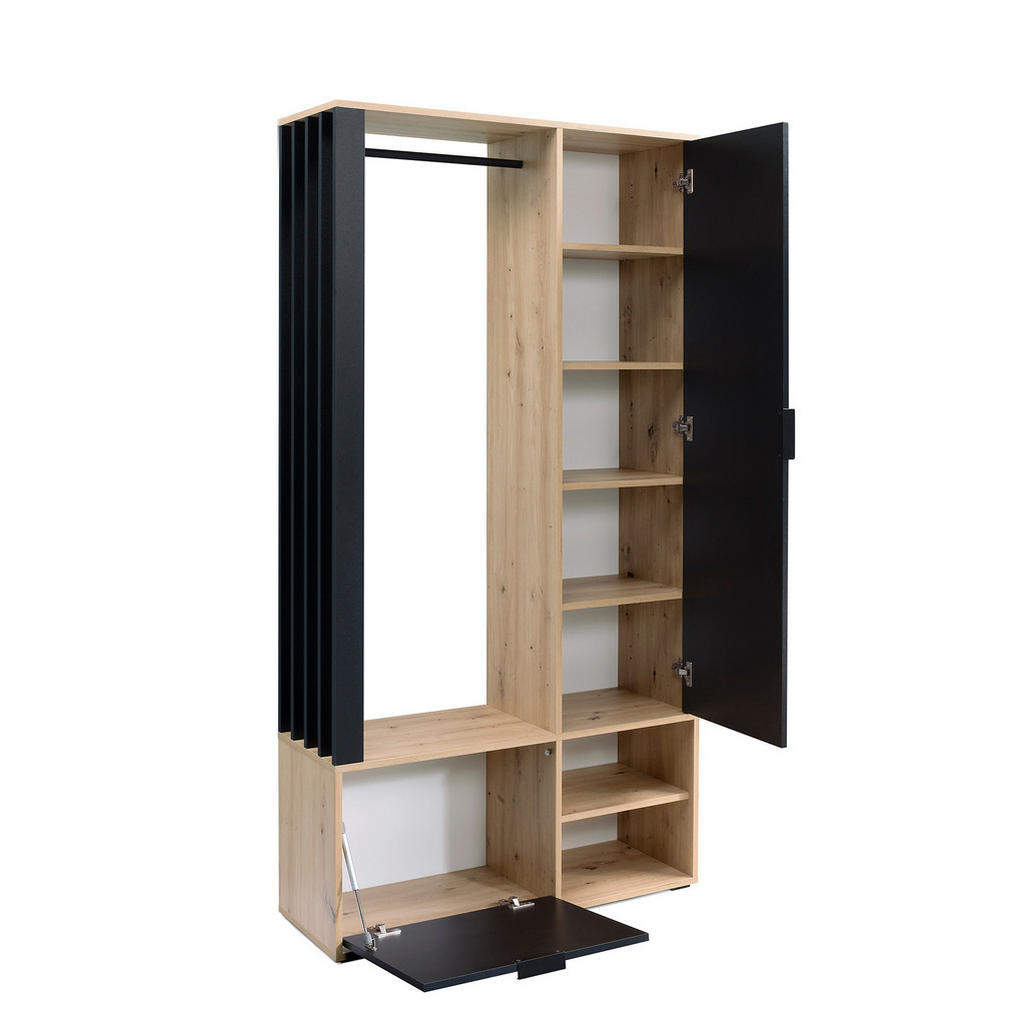 Thumbnail - AX Living Garderobenschrank, Hellbraun, Schwarz, Holzwerkstoff, Kiefer, Rechteckig, 100x189.4x33 cm, Hergestellt in Euro...