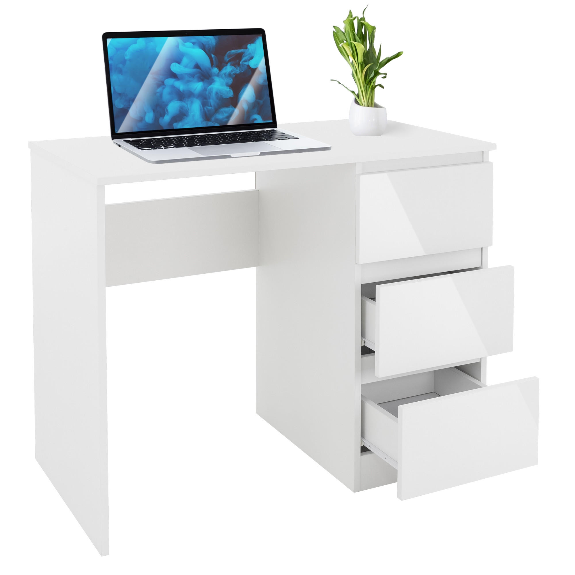 SCHREIBTISCH mit Unterschrank - Weiß Hochglanz, Holzwerkstoff (90/50/76cm) - ML-DESIGN