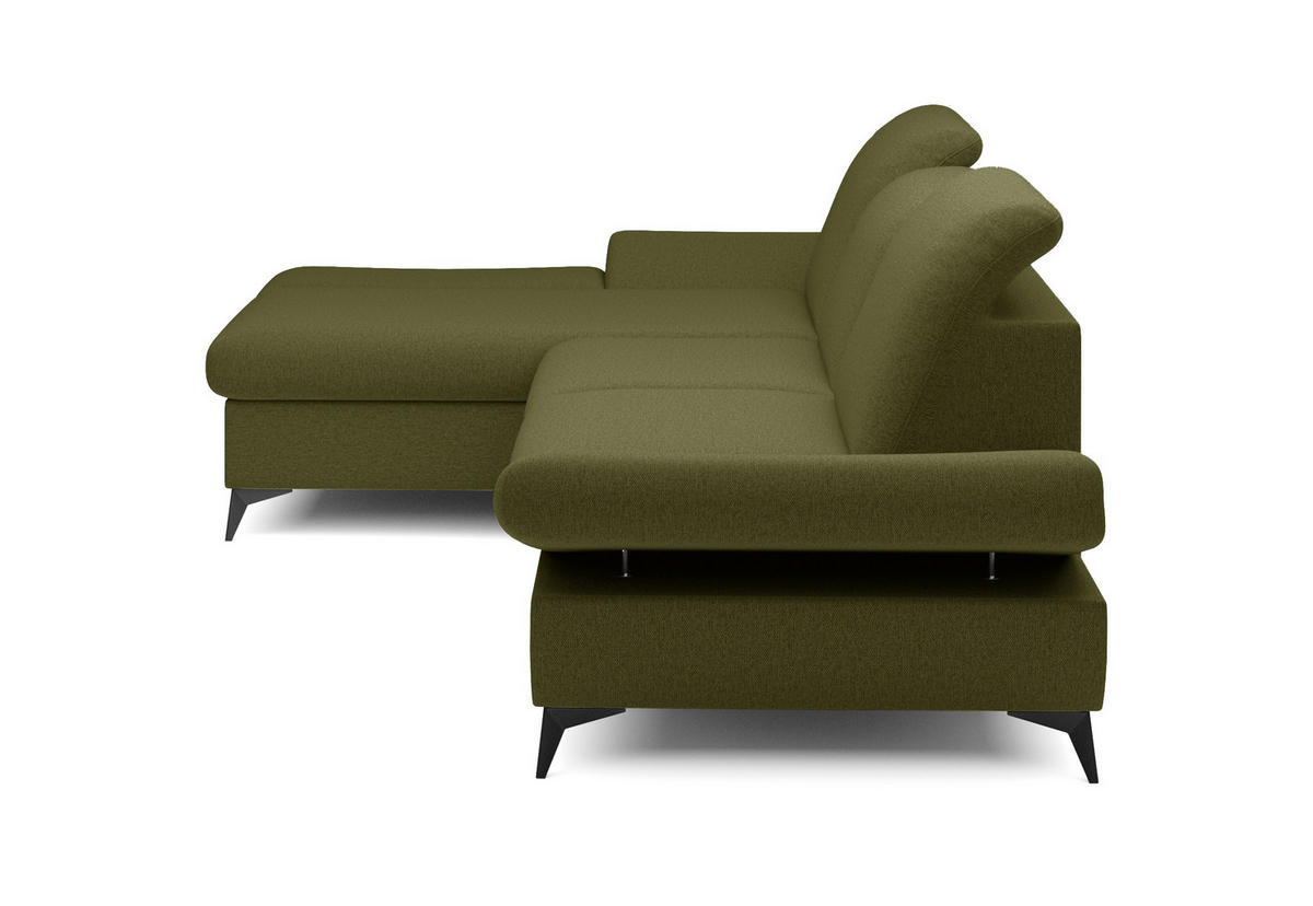 ECKSOFA FELICE L-S Grün Geflochtener Stoff mit Schlaffunktion - Grün, Holz (284/166cm) - MASSENO