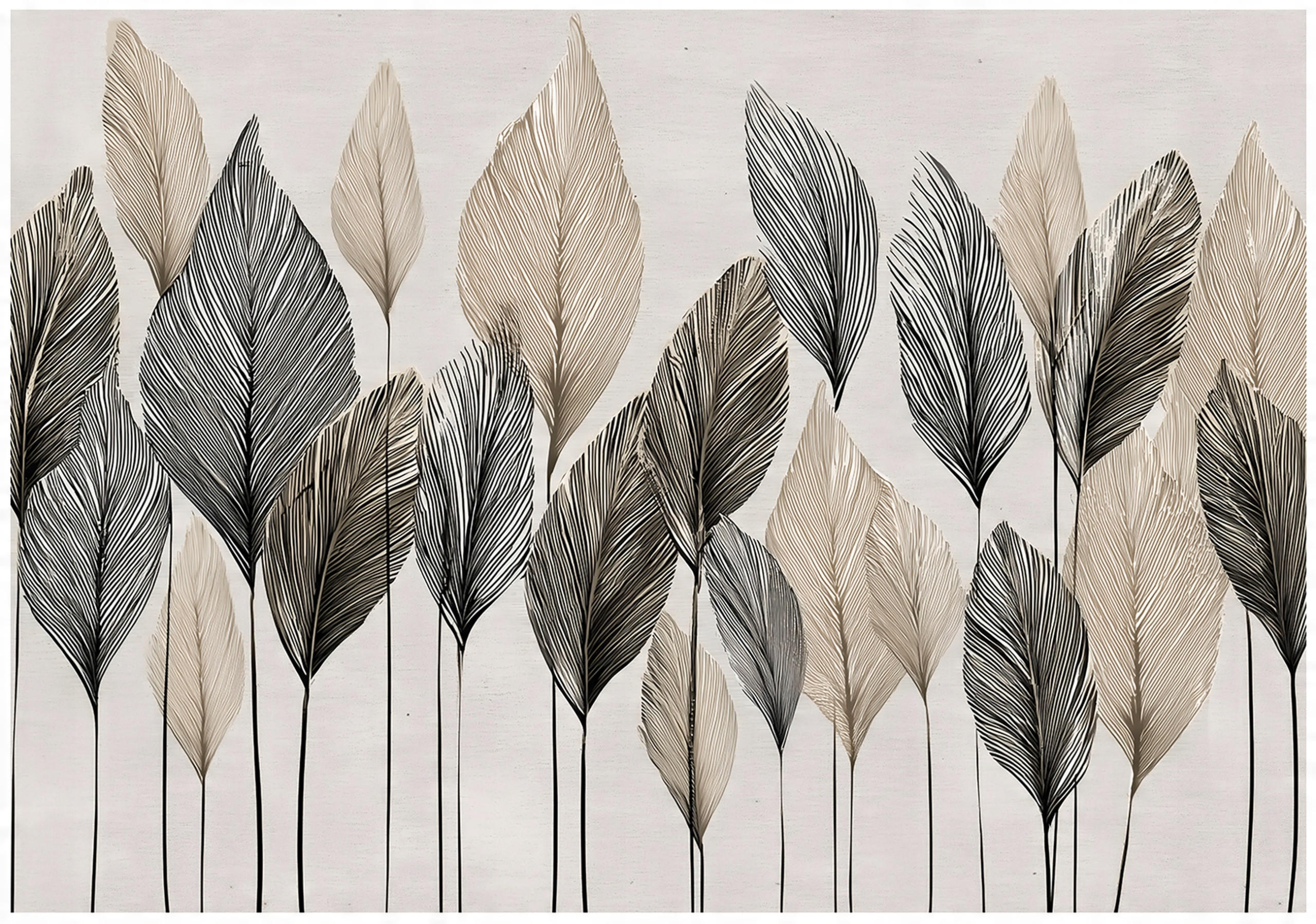 FOTOTAPETE Blätter Boho Beige Betonwand Wohnzimmer 350x250 - Multicolor, Papier (350/250cm) - Wallarena