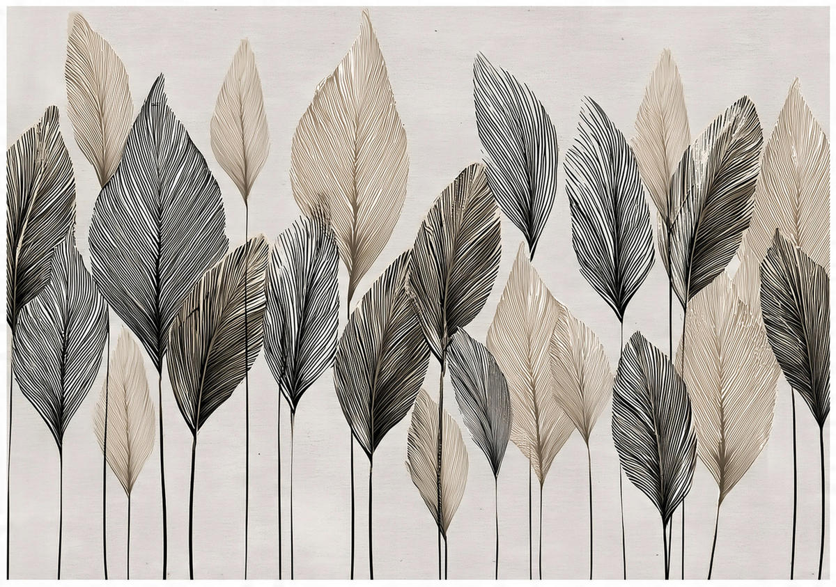 FOTOTAPETE Blätter Boho Beige Betonwand Wohnzimmer 350x250 - Multicolor, Papier (350/250cm) - Wallarena