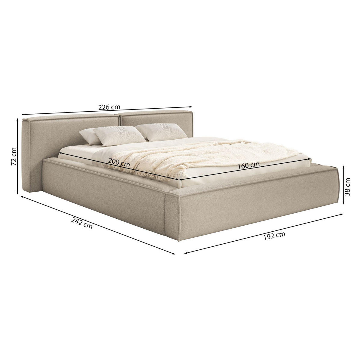POLSTERBETT Tilves Low Hellbeige 160x200 cm - Ecru/Schwarz, Kunststoff/Textil (160/200cm) - Selsey