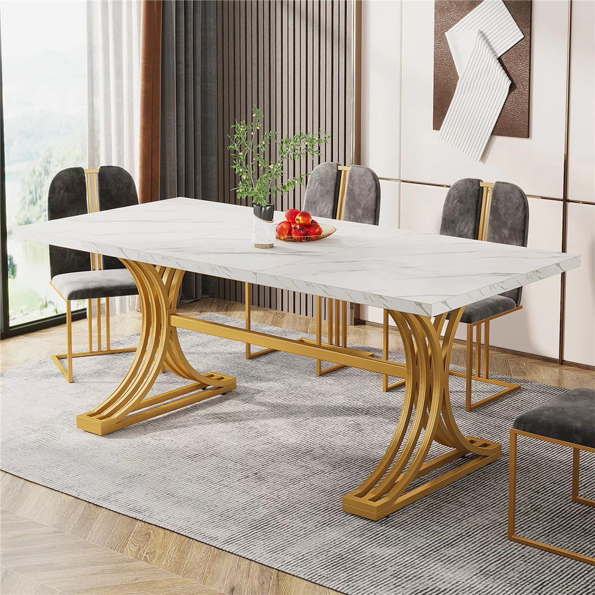 ESSTISCH 160/80/75 cm Kunstmarmor Weiß 4–6 Personen - Weiß, Metall (80/160/75cm) - Coonoor