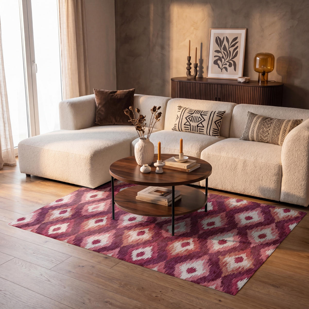 TEPPICH - Diamantformen - Rosa - Muster - Textur - 150x90 cm - Bordeaux, Kunststoff/Textil (150/0.4cm) - OnlyWow