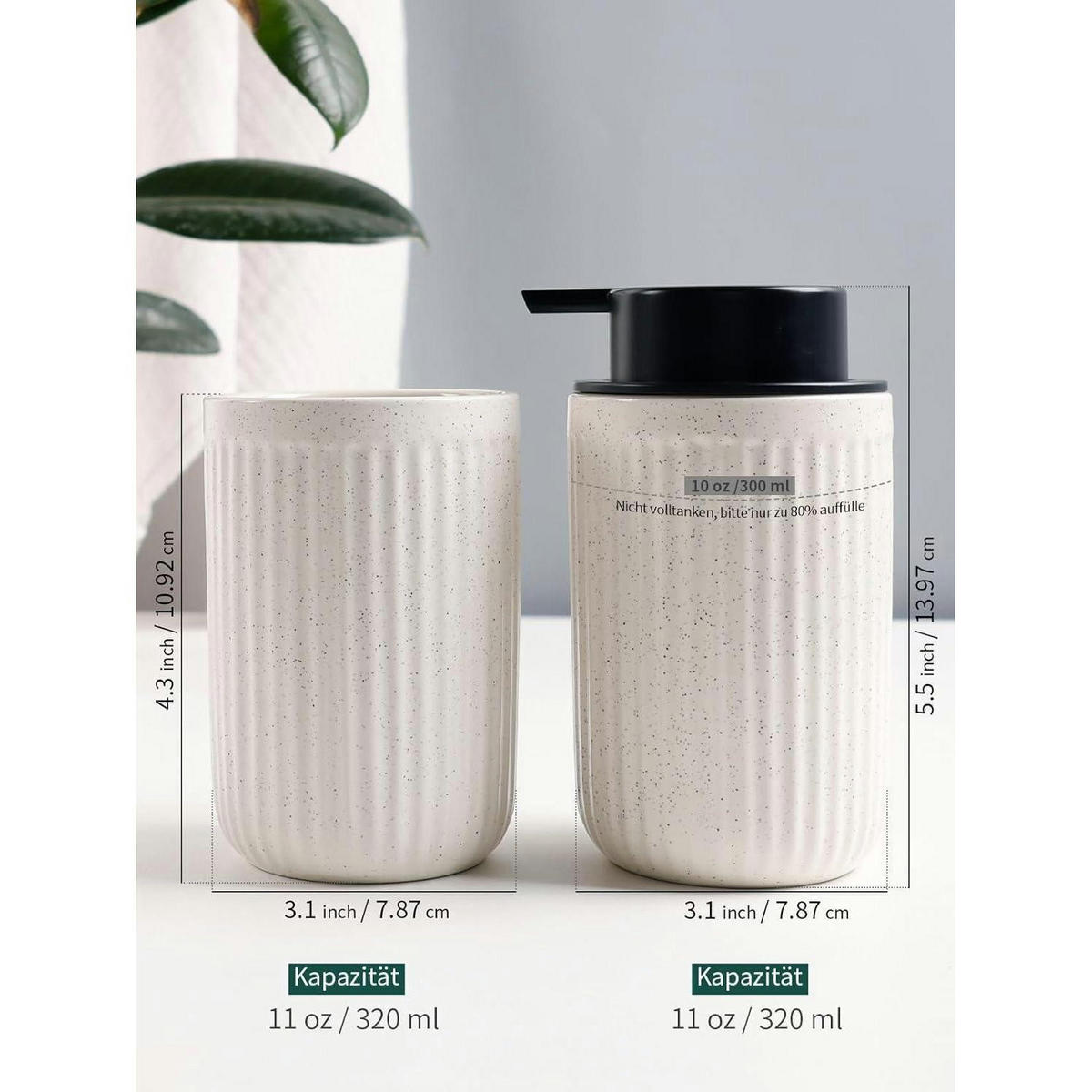 SEIFENSPENDER mit Zahnbürstenhalter Keramik Beige 350ml - Beige, Keramik (8/14/8cm)
