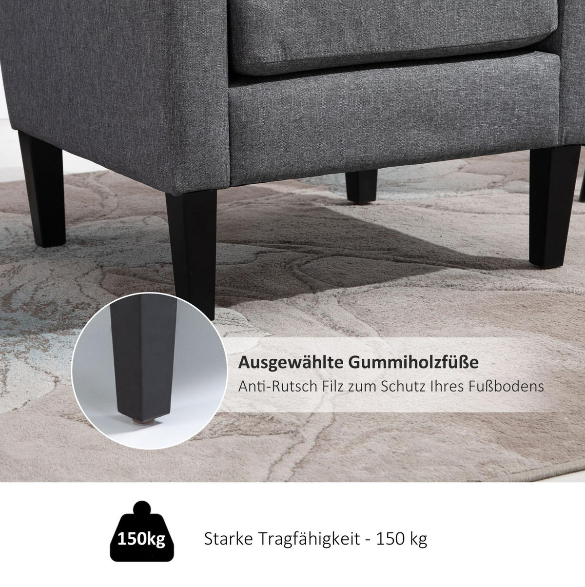 POLSTERSESSEL 66/72/74 cm in Hellgrau mit Holzfüßen und Leinenoptik - Hellgrau, Textil (72/74/66cm) - BEAOK