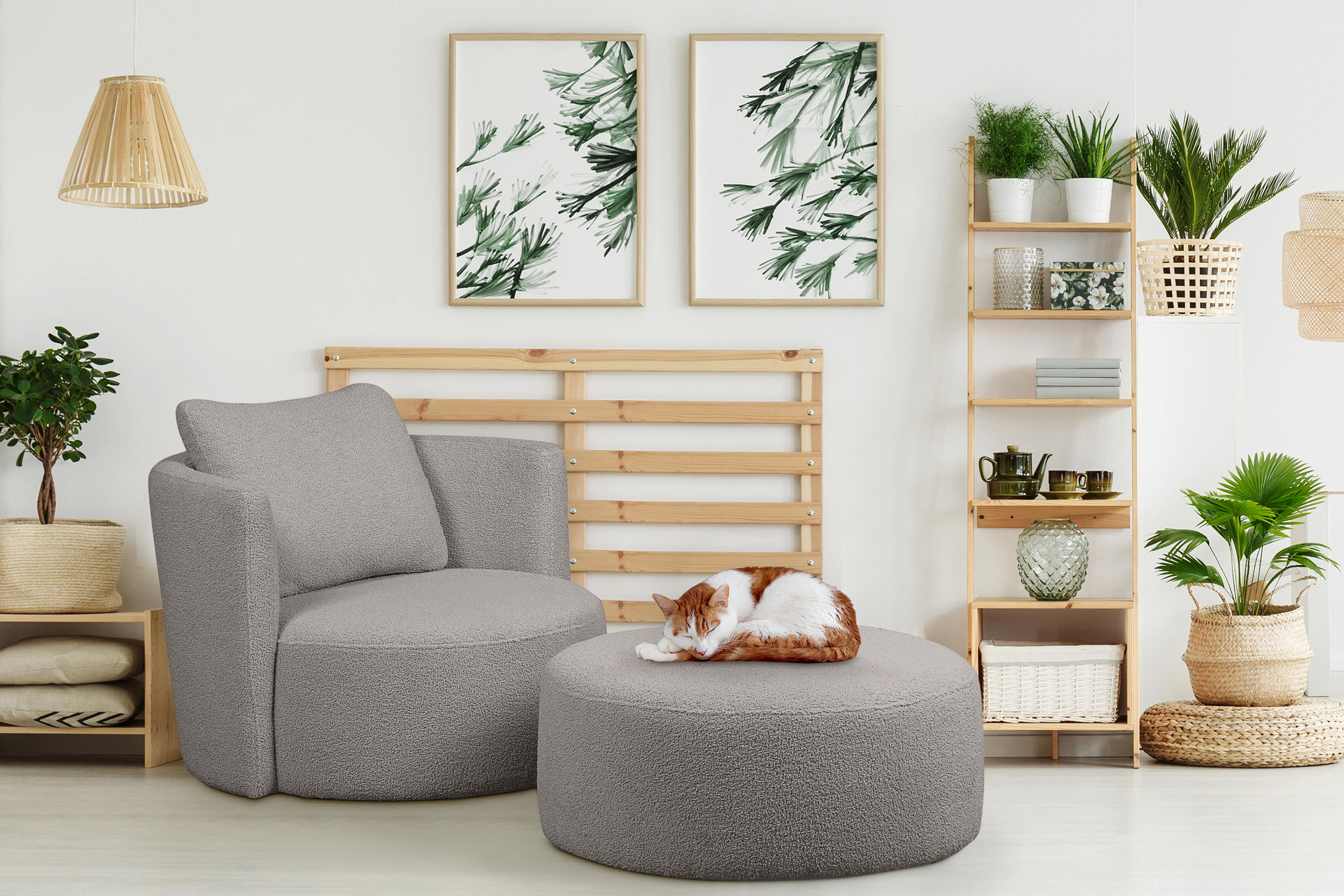 Thumbnail - Konsimo® Drehsessel, Hellgrau, Textil, 92x75x94 cm, Hergestellt in Europa, Wohnzimmer, Sessel, Polstersessel
