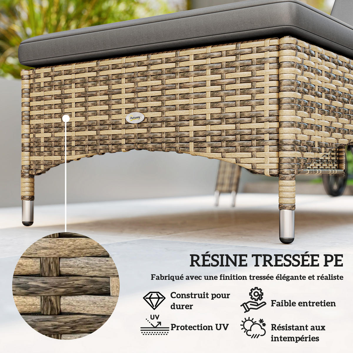 GARTENLIEGE 2er-Set mit Tisch DE-13683 verstellbar & Rollen Dunkelgrau - Dunkelgrau, Metall (73/103/200cm) - ComfortXL