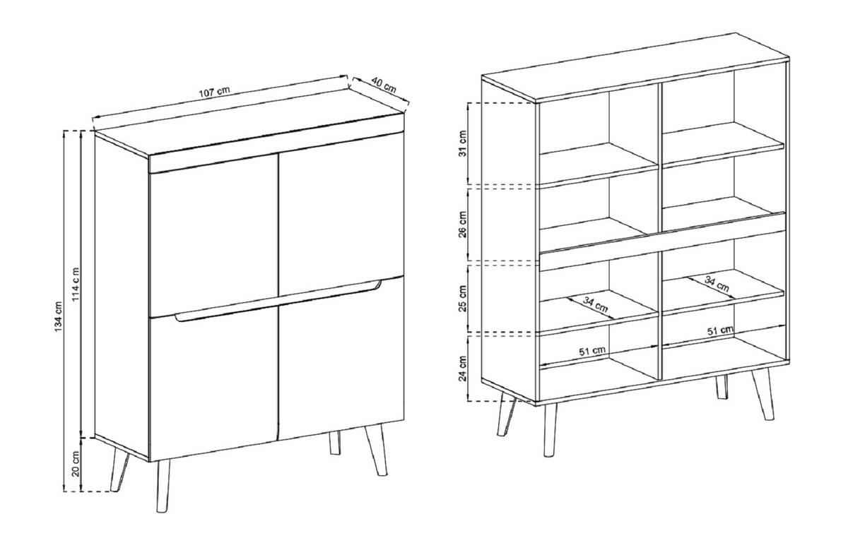 KOMMODE Nodis Weißer Glanz, Kommode mit Schubladen - Weiß/Braun, Holzwerkstoff (107/134/40cm) - Bettso