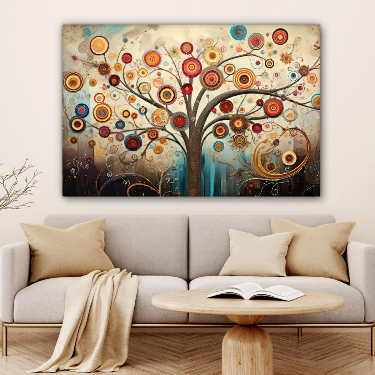 LEINWANDBILD Baum - Baum des Lebens - Farbe Wohnzimmer 120x80 cm - Braun, Textil (120/80cm) - MuchoWow