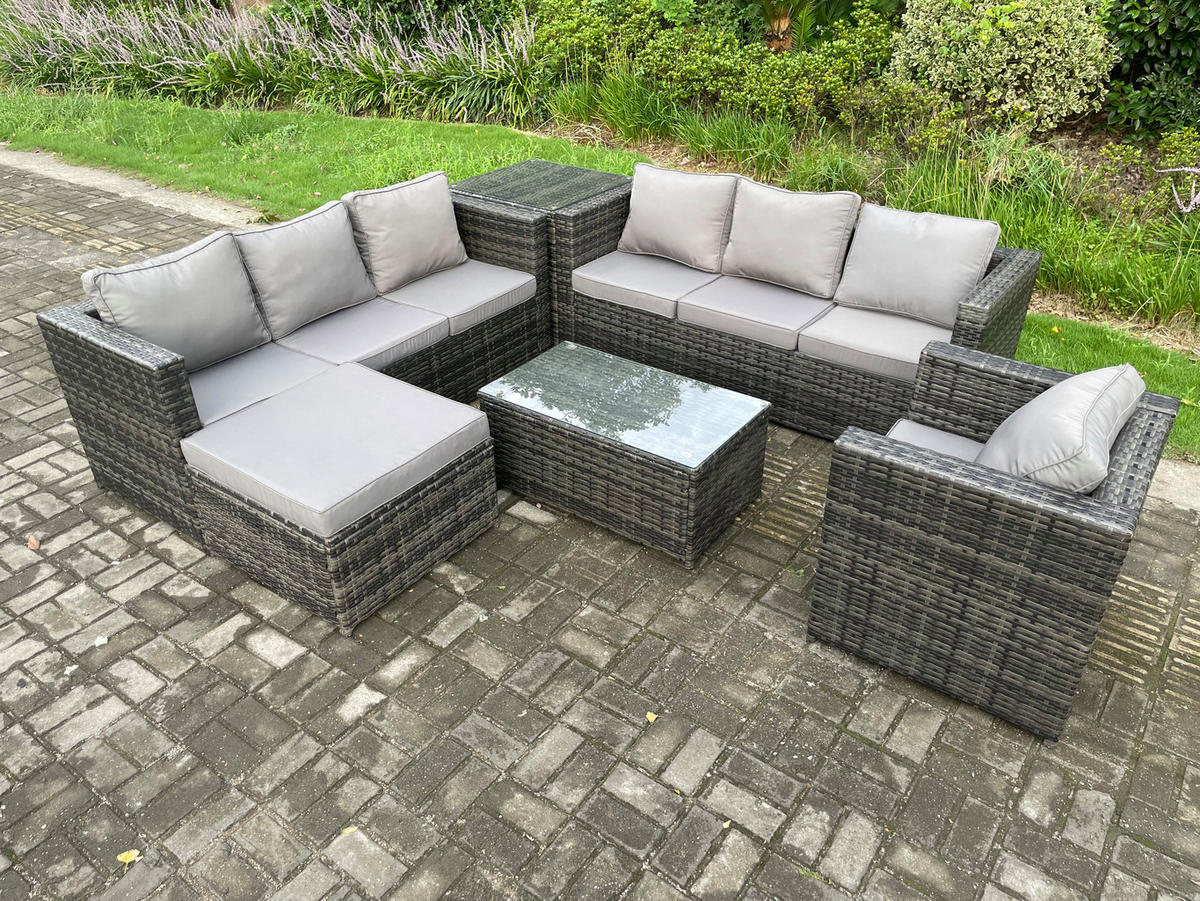 GARTENMÖBELSET mit Hockern 8-Sitzer - Dunkelgrau, Metall - Fimous