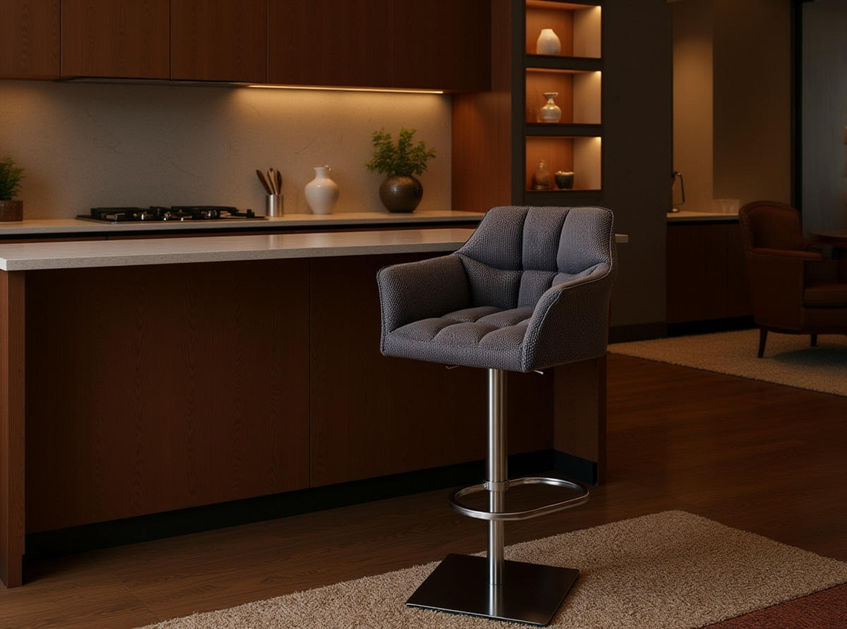 BARHOCKER 2er Set Damaskus Stoff edelstahl titangrau - Edelstahlfarben/Grau, Textil/Metall (64/110/48cm) - TPFLiving